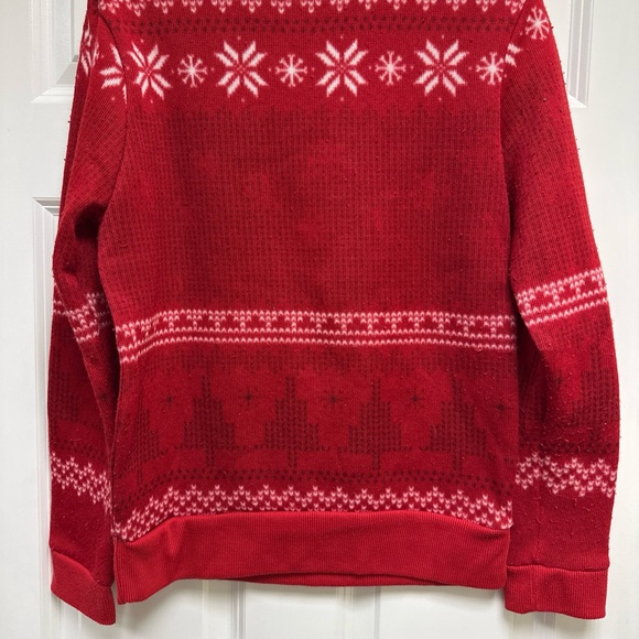 MAD Engine Red Holiday Sweater with Surprise Mistletoe Design - Picture 4 of 4